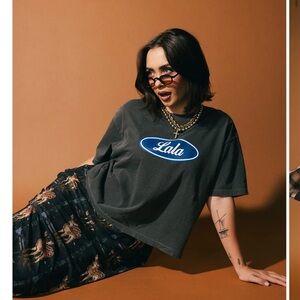 Dressed in LALA Gray Tee with Blue Logo